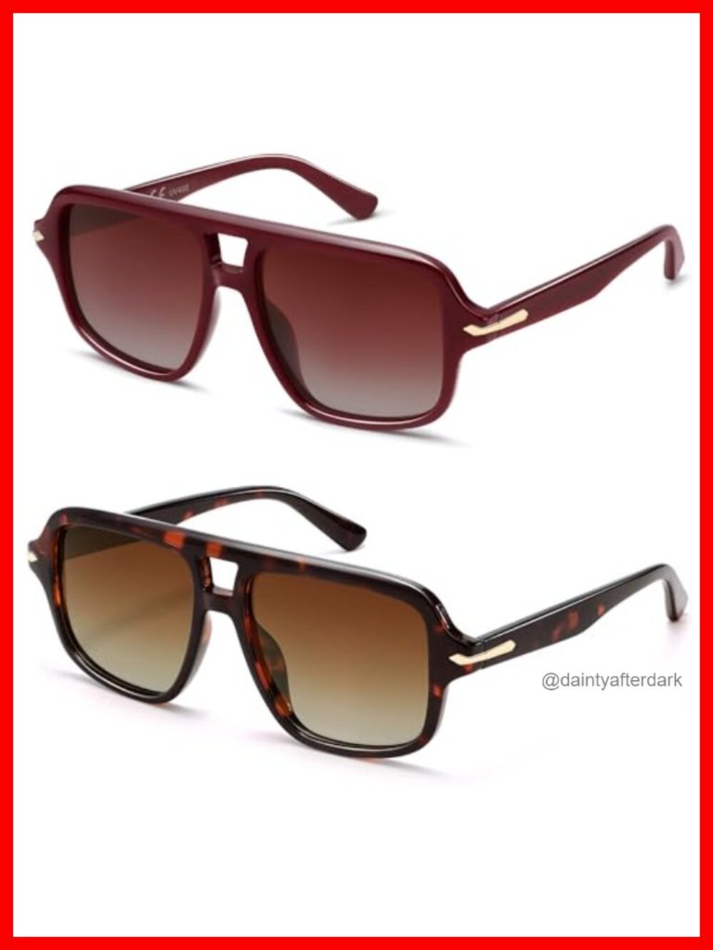 Polarized Retro Square Aviator Sunglasses UV400 Plastic Frame Custom Fit